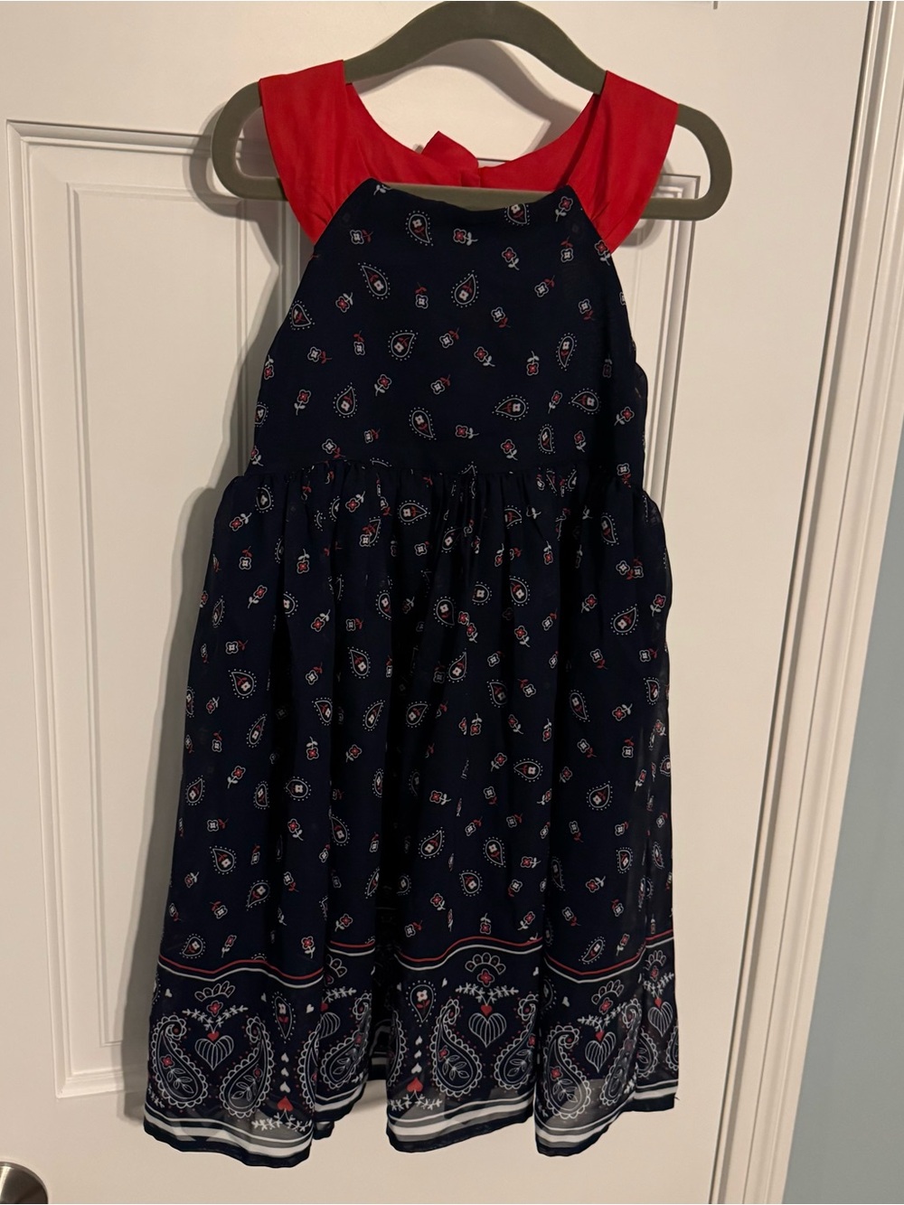 NWOT Blueberi Boulevard paisley bandana print red white blue bow lined